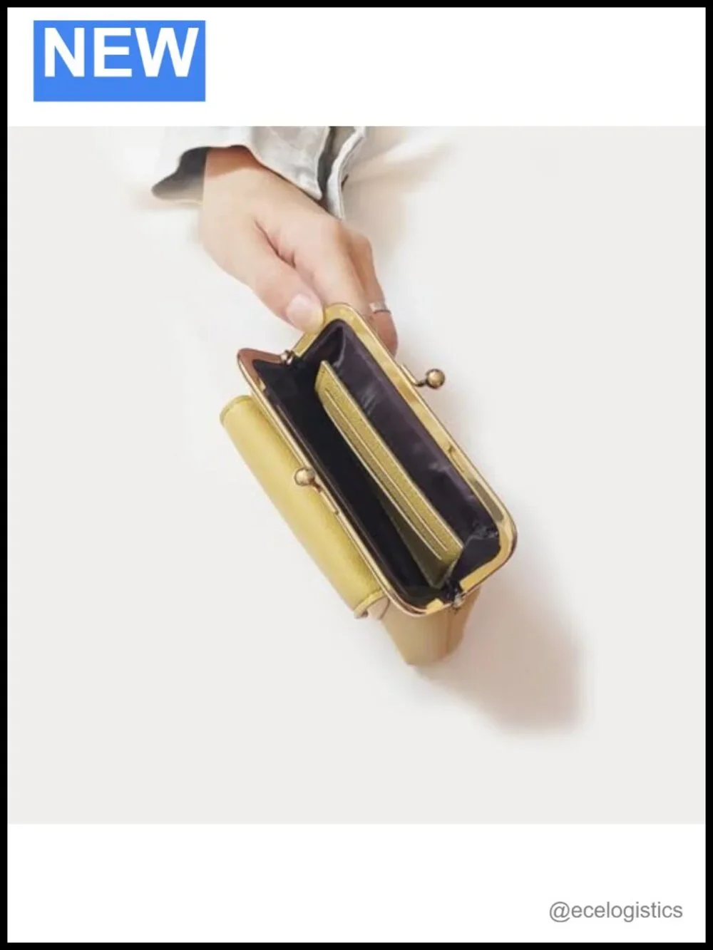 Genuine Leather Kiss Lock Coin Purse with Card Slot Large Capacity